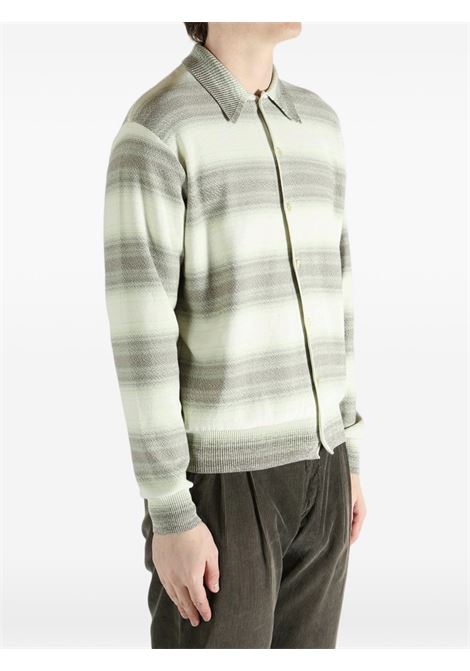cardigan man lime and grey AURALEE | A26SC01GBLIME GRAY STRIPE